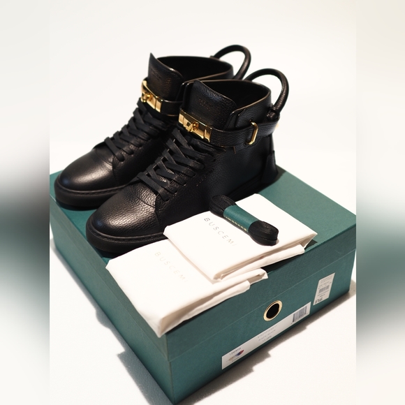 Luxury Designer Buscemi Men's 1High-Top Leather Sneakers with Padlock, Black - Picture 10 of 15